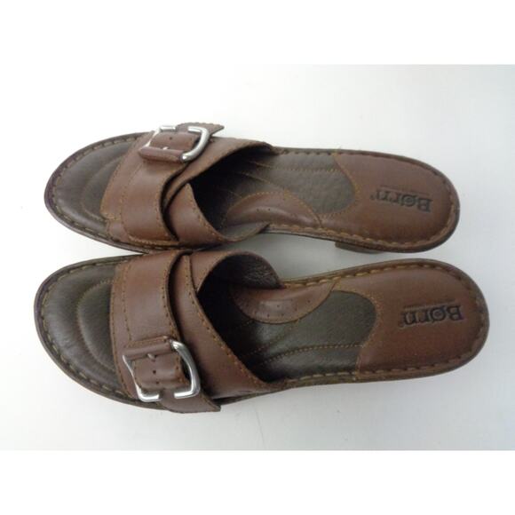 BORN EUR 42 US 10M Brown Leather Slide Sandal Shoe w Buckle & Medium Heel - Picture 6 of 7